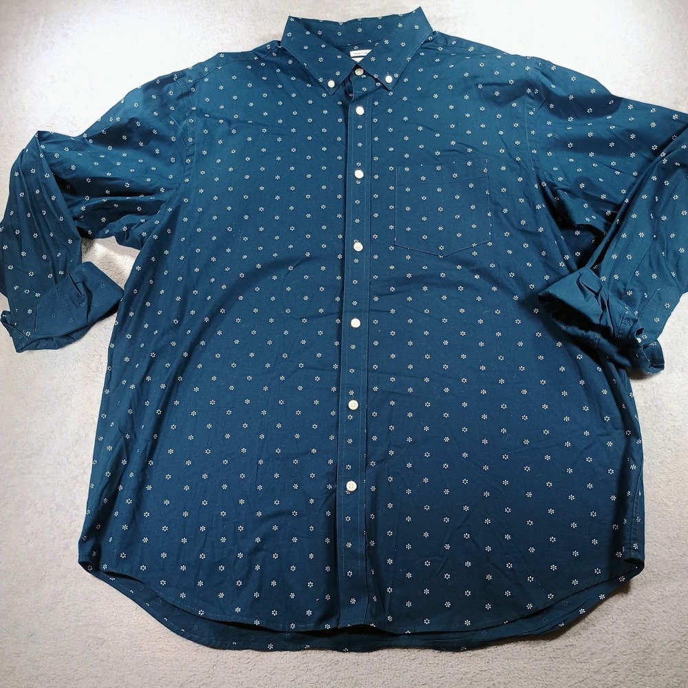 Old Navy Mens Classic Shirt Teal Floral XL Regular Fit Long Sleeve Button Down
